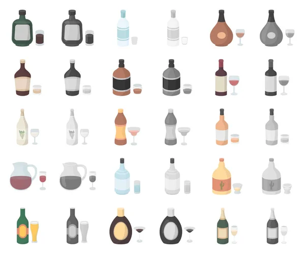 Tipi di fumetti alcolici, icone monocromatiche nella collezione di set per il design. Alcool in bottiglie simbolo vettore stock web illustrazione . — Vettoriale Stock