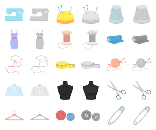 Atelier and sewing cartoon,monochrom icons in set collection for design. Equipment and tools for sewing vector symbol stock web illustration.