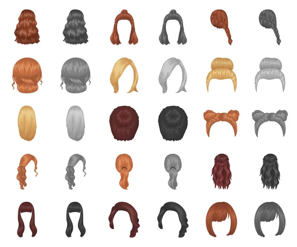 Dessin animé de coiffure féminine, icônes monochrome dans la collection set pour le design. Élégante coupe de cheveux vectoriel symbole stock illustration web. — Image vectorielle