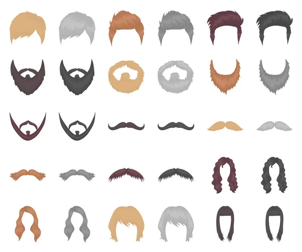 Mustache y barba, peinados de dibujos animados, iconos monocromáticos en la colección de conjuntos para el diseño. Elegante corte de pelo vector símbolo stock web ilustración . — Archivo Imágenes Vectoriales