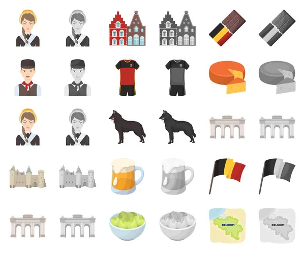 Country Belgium cartoon, monochrom icons in set collection for design.Travel and attractions Belgium vector symbol stock web illustration . — стоковый вектор