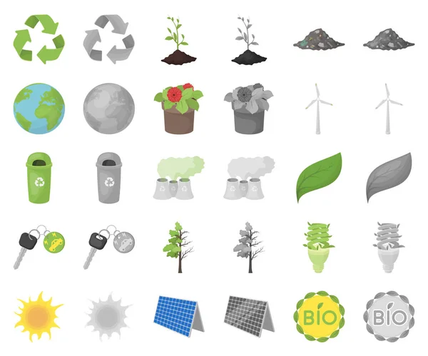 Bio a ekologie kreslený, monochrom ikony v nastavení kolekce pro design. Ekologicky čistý výrobek vektor symbol akcií web ilustrace. — Stockový vektor