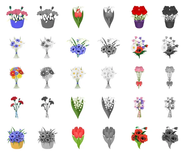 Um buquê de flores frescas desenhos animados, ícones monocromáticos em coleção de conjuntos para design. Vários buquês símbolo vetorial web ilustração . — Vetor de Stock