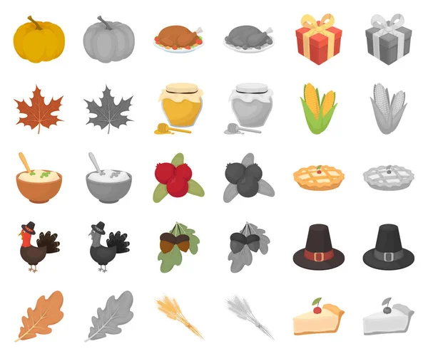Canada Thanksgiving Day dibujos animados, iconos monocromáticos en la colección de conjuntos para el diseño. Canadá y Tradición vector símbolo stock web ilustración . — Vector de stock