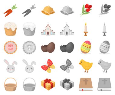 Paskalya bir Hıristiyan tatil çizgi film, set koleksiyonu tasarım için monochrom simgeleri olduğunu. Paskalya öznitelikleri sembol stok web illüstrasyon vektör.