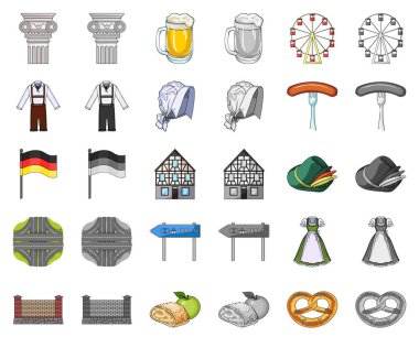 Ülke Almanya çizgi film, monochrom simgeler toplama tasarımı için ayarlayın. Almanya ve dönüm noktası sembol stok web illüstrasyon vektör.