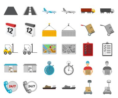 Lojistik-monochrom simgeleri set koleksiyonu tasarım için çizgi film, servis. Lojistik ve ekipman sembol stok web illüstrasyon vektör.