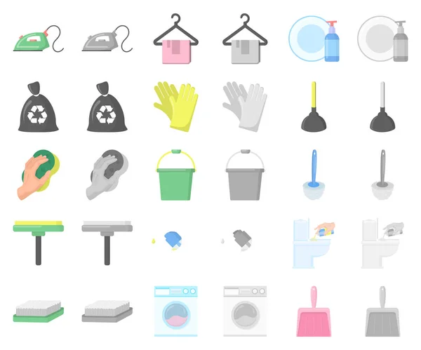 Cleaning and maid cartoon, monochrom icons in set collection for design. Оборудование для очистки векторного символа . — стоковый вектор