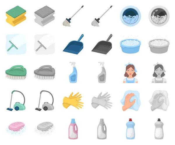 Cleaning and maid cartoon, monochrom icons in set collection for design. Оборудование для очистки векторного символа . — стоковый вектор