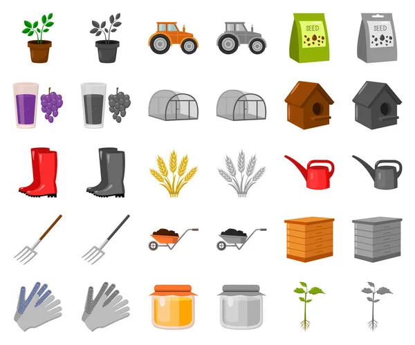 Desenhos animados de fazenda e jardinagem, ícones monocromáticos na coleção de conjuntos para design. Ilustração web do símbolo do vetor da fazenda e do equipamento . —  Vetores de Stock