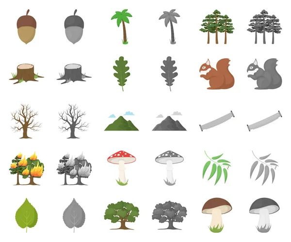 Δάσος και χαρακτήρα κινουμένων σχεδίων, monochrom εικονίδια στο σύνολο συλλογής για το σχεδιασμό. Δάσος ζωή διάνυσμα σύμβολο μετοχής web εικονογράφηση. — Διανυσματικό Αρχείο