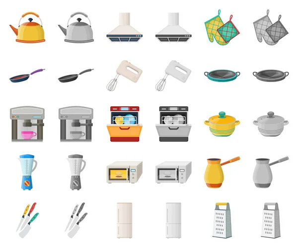 Кухонне обладнання мультфільм, монохромні піктограми в наборі колекції для дизайну. Кухня та аксесуари Векторний символ стокова веб-ілюстрація . — стоковий вектор