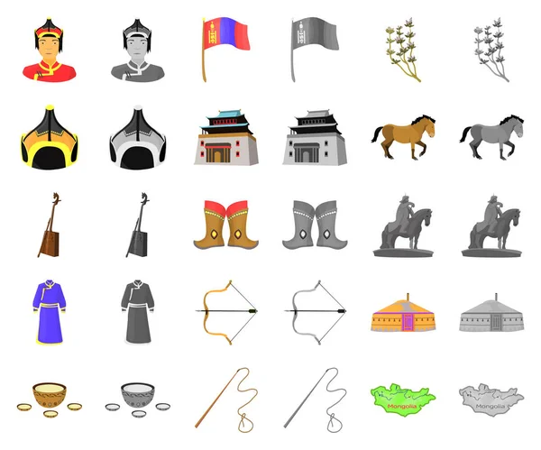 Pays Mongolie dessin animé, monochrome icônes en set collection pour design.Territory et symbole vectoriel emblème stock web illustration . — Image vectorielle