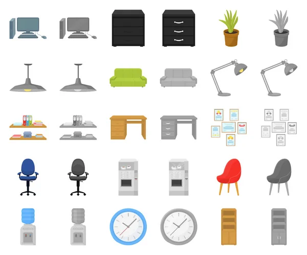 Intérieur de la bande dessinée de travail, des icônes monochrome dans la collection de set pour le design. Mobilier de bureau symbole vectoriel stock illustration web . — Image vectorielle