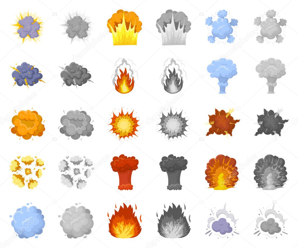 Different explosions cartoon,monochrom icons in set collection for design.Flash and flame vector symbol stock web illustration.