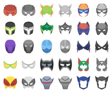 Karnaval maskesi çizgi film, set koleksiyonu tasarım için monochrom simgeler. Göz ve yüz vektör simge stok web illüstrasyon maske.