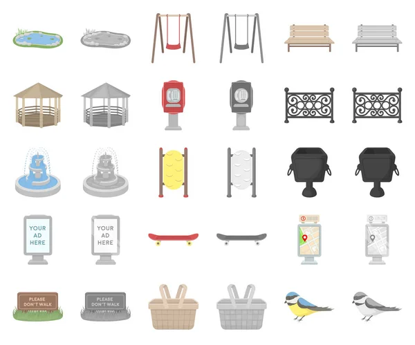 Park, equipment cartoon, monochrom icons in set collection for design. Векторная веб-иллюстрация для прогулок и отдыха . — стоковый вектор