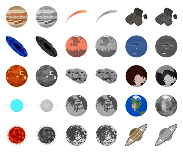 Planety sluneční soustavy kreslený monochrom ikony v nastavení kolekce pro design. Vesmír a astronomie symbol akcií webové vektorové ilustrace. — Stockový vektor