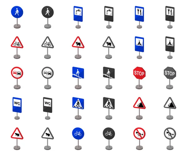 Different types of road signs cartoon,monochrom icons in set collection for design. Warning and prohibition signs vector symbol stock web illustration. — Stock Vector