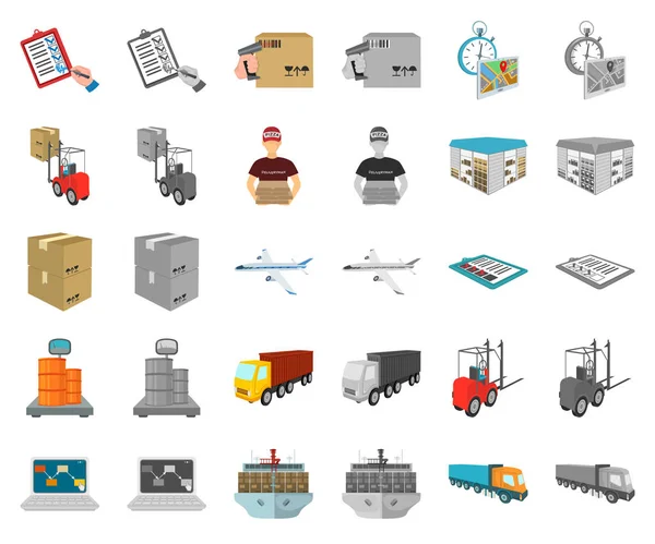 Logistik och leverans tecknad, monochrom ikoner i set samling för design. Transport och utrustning isometrisk vektor symbol lager web illustration. — Stock vektor