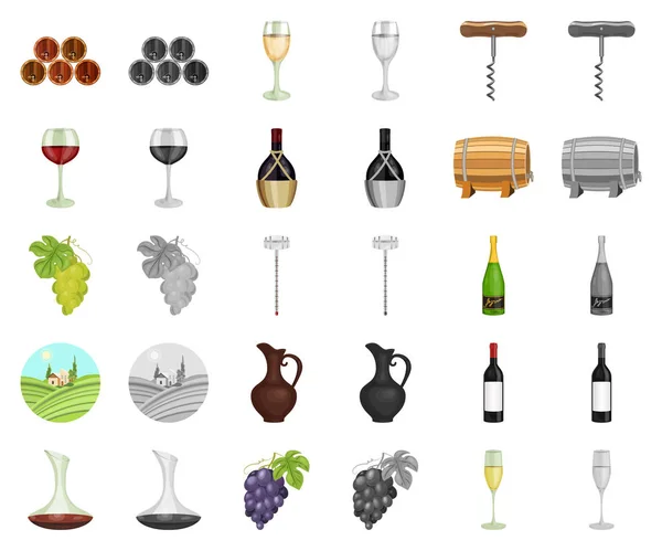 Dessin animé de produits vinicoles, icônes monochrome dans la collection set pour le design. Matériel et production de vin vecteur symbole stock illustration web . — Image vectorielle