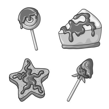 Tatlı ve karamel işareti yalıtılmış nesne. Hisse senedi için tatlı ve mutfak vektör simge kümesi.