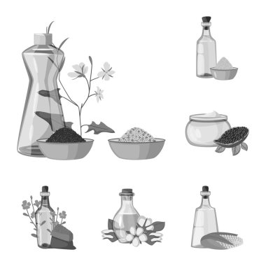 Beslenme ve organik işareti vektör tasarımı. Hisse senedi için beslenme ve cam vektör simge kümesi.