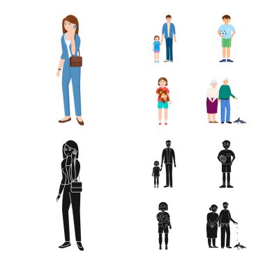 Karakter ve avatar simge vektör tasarımı. Web için karakter ve portre hisse senedi simgesi kümesi.