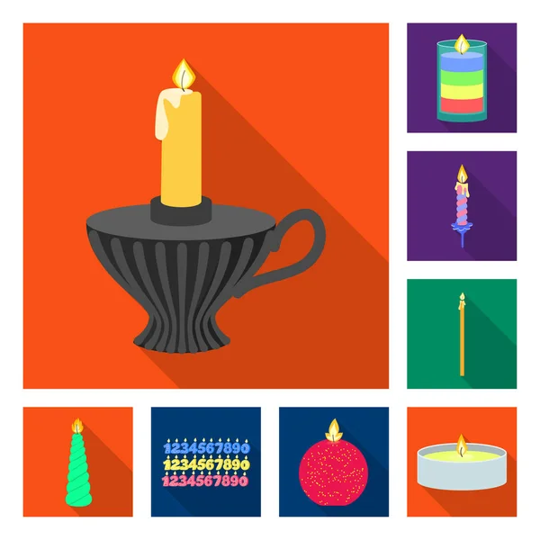 Diseño vectorial de la luz de las velas y el icono de decoración. Conjunto de velas e ilustración de vector de stock de llama . — Archivo Imágenes Vectoriales