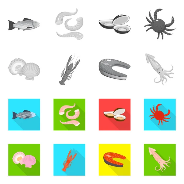 Ilustración vectorial del icono fresco y del restaurante. Conjunto de símbolo de stock fresco y marino para web . — Vector de stock