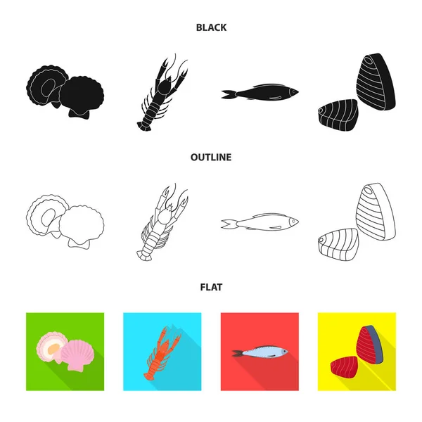新鲜和餐馆标志的向量例证。一套新鲜和海洋种群向量例证. — 图库矢量图片