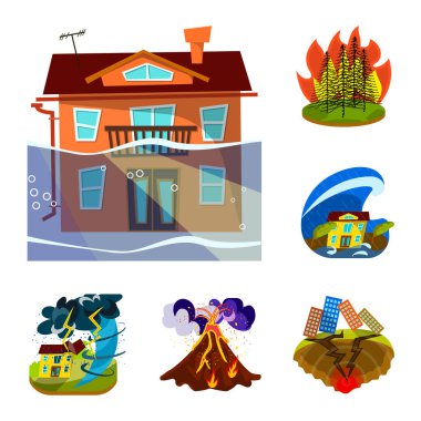 Tufan ve felaket simgesi yalıtılmış nesne. Hisse senedi için tufan ve kıyamet vektör simge kümesi.