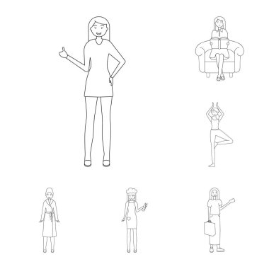 Duruş ve ruh hali işareti yalıtılmış nesne. Duruş ve hisse senedi için kadın vektör ikon koleksiyonu.