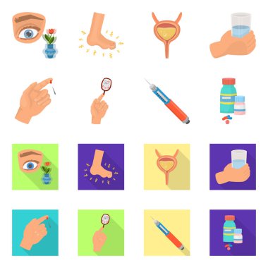 Diyet ve tedavi işareti vektör tasarımı. Web için diyet ve ilaç hisse senedi simgesi kümesi.