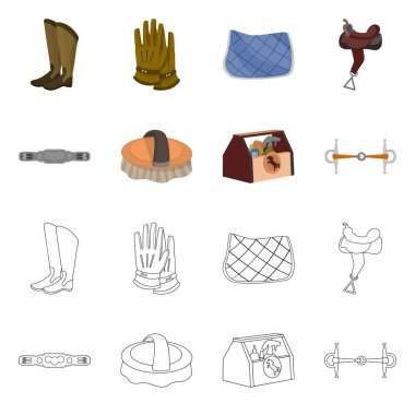 Ekipman ve Binicilik sembolü yalıtılmış nesne. Ekipman ve rekabet stok vektör çizim seti.