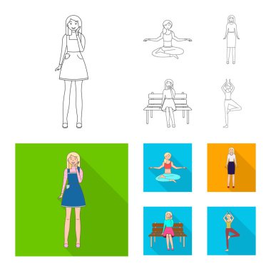 Duruş ve ruh hali simge vektör Illustration. Duruş ve kadın hisse senedi vektör çizim koleksiyonu.