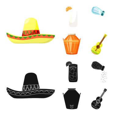 Kafe ve Latin logo yalıtılmış nesne. Kafe ve ulusal hisse senedi vektör çizim koleksiyonu.