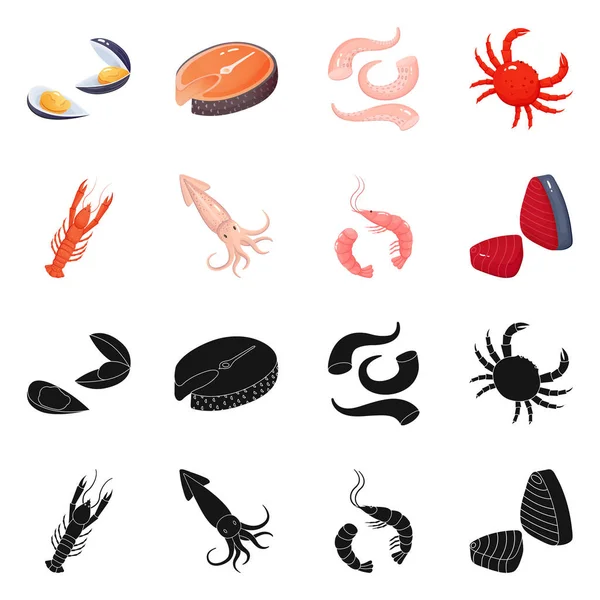 Taze ve restoran logo vektör Illustration. Web için taze ve deniz hisse senedi simgesi kümesi.