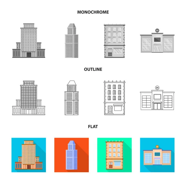 Изолированный объект городского и центрального логотипа. Собрание векторной иконки муниципального и имущественного значения для склада . — стоковый вектор