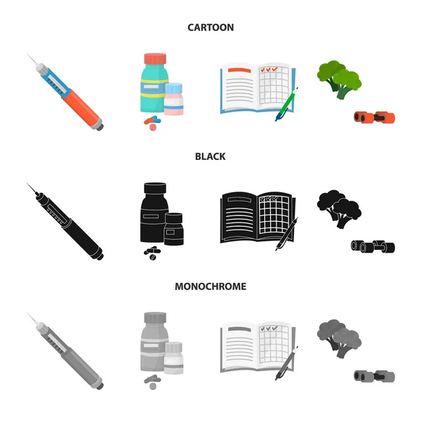 饮食和治疗标志的矢量说明。一套饮食和药用股票向量例证. — 图库矢量图片
