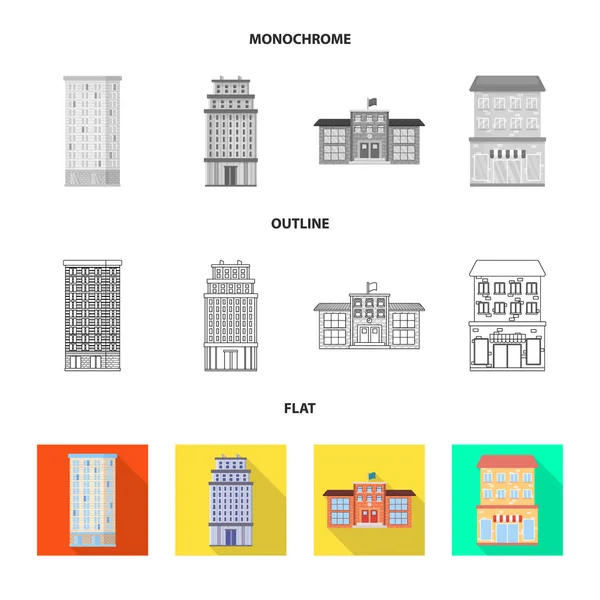 Vektor-Illustration des kommunalen und Zentrum-Symbols. Set von kommunalen und nachlassbezogenen Vektor-Illustrationen. — Stockvektor