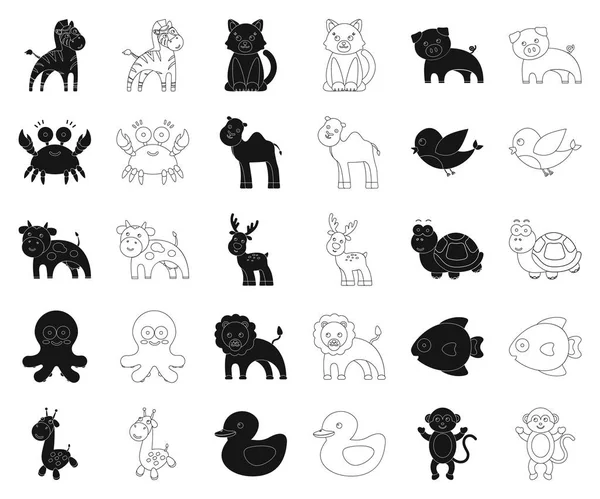 Un negro poco realista, esboza iconos de animales en la colección de conjuntos para el diseño. Animales de juguete vector símbolo stock web ilustración . — Vector de stock