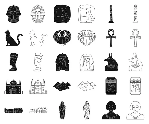 Ancienne Egypte noire, icônes de contour dans la collection de jeu pour le design. Le règne de Pharaon vecteur symbole stock web illustration . — Image vectorielle