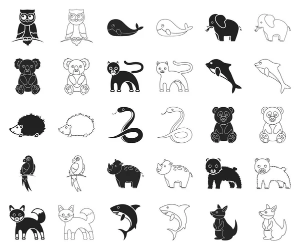 Un animal negro poco realista, esboza iconos en la colección de conjuntos para el diseño. Animales de juguete vector símbolo stock web ilustración . — Vector de stock