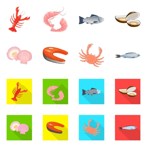 Ilustración vectorial del logotipo fresco y del restaurante. Conjunto de icono de vector fresco y marino para stock . — Vector de stock