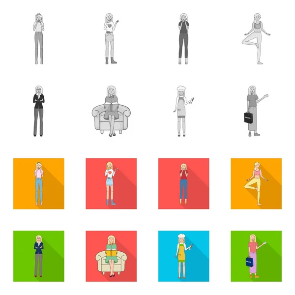 Illustration vectorielle de la posture et du logo d'humeur. Ensemble de posture et icône vectorielle femelle pour stock . — Image vectorielle