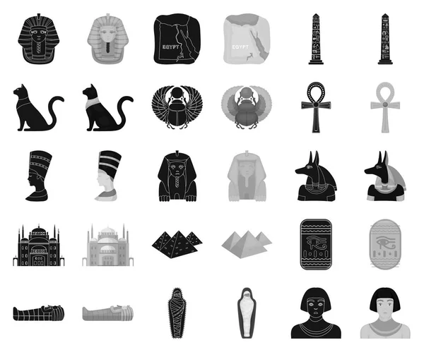 Ancienne Egypte noir, icônes monochromes dans la collection ensemble pour le design. Le règne de Pharaon vecteur symbole stock web illustration . — Image vectorielle