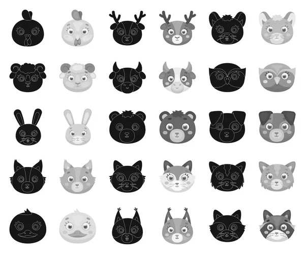 Bozales de animales negros, iconos monocromáticos en la colección de conjuntos para el diseño. Animales salvajes y domésticos vector símbolo stock web ilustración . — Archivo Imágenes Vectoriales