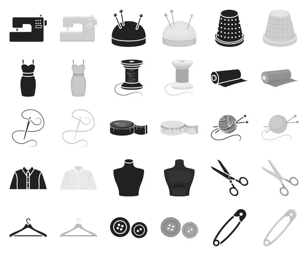 Atelier and sewing black,monochrome icons in set collection for design. Equipment and tools for sewing vector symbol stock web illustration. — Stock Vector