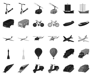 Different types of transport black,monochrome icons in set collection for design. Car and ship vector symbol stock web illustration.